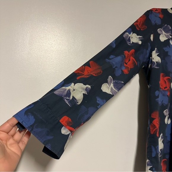 WOOD WOOD Button Shirt Floral Slim Fit Cotton Blue Size Large - Picture 6 of 9